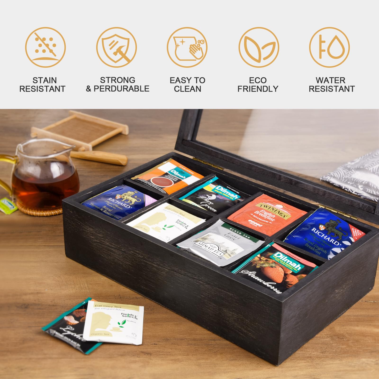 Alsonerbay durable wood teabox with reliable hardware for daily use.