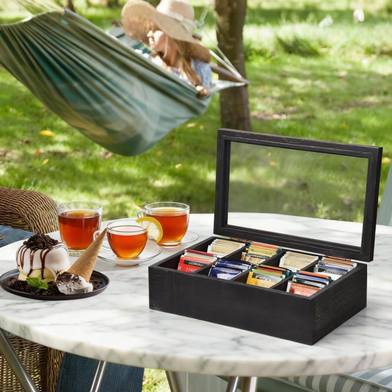 Alsonerbay eight-compartment tea bag holder keeps varieties organized and visible.
