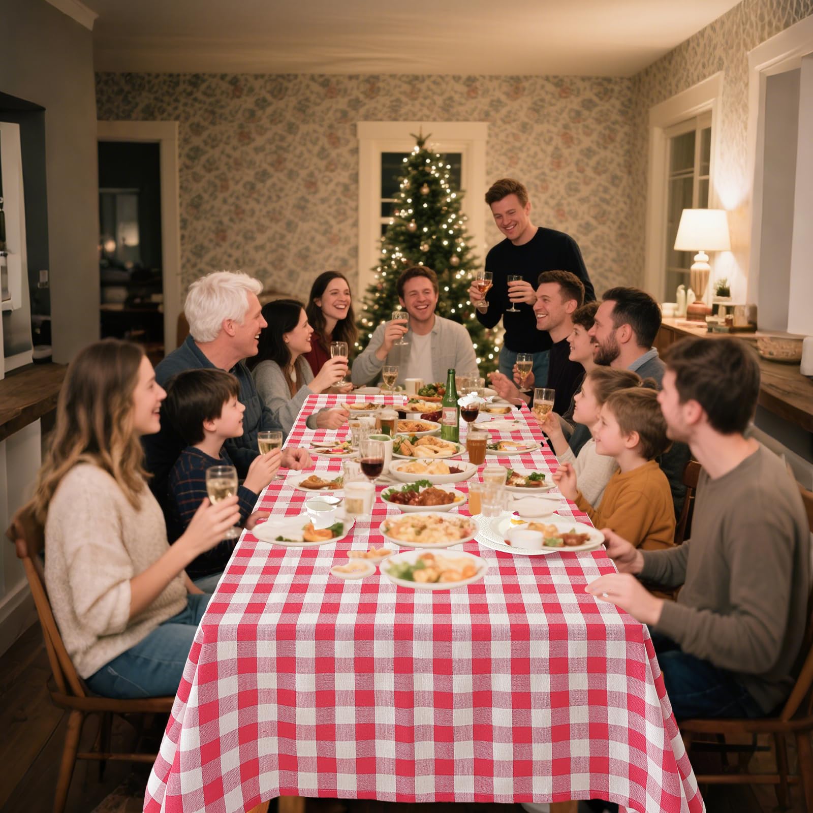 Alsoo Gingham tablecloth helps protect surfaces during casual gatherings.