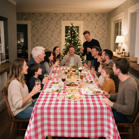 Alsoo Gingham tablecloth helps protect surfaces during casual gatherings.