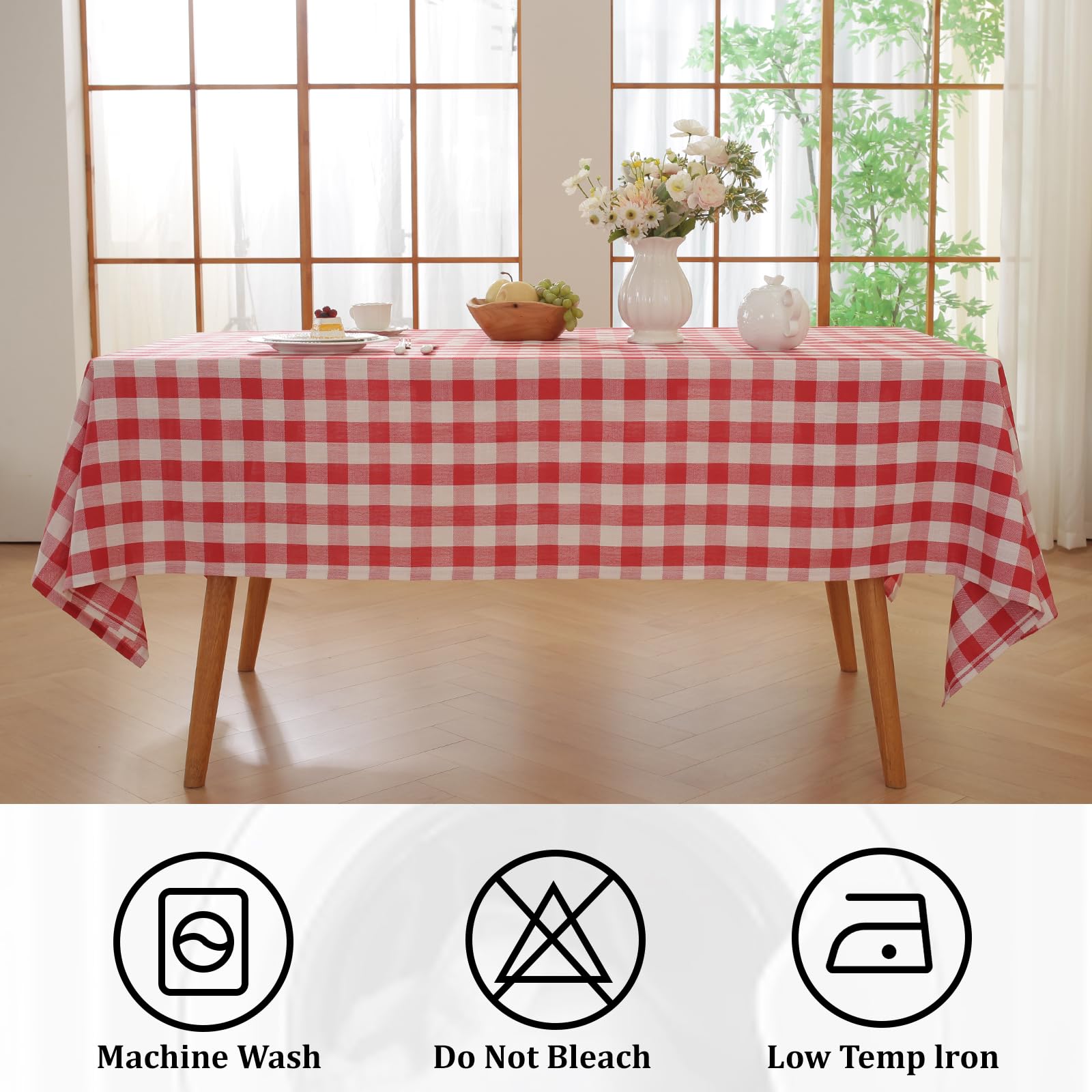 Alsoo Gingham red and white checkered pattern adds festive indoor dining charm.