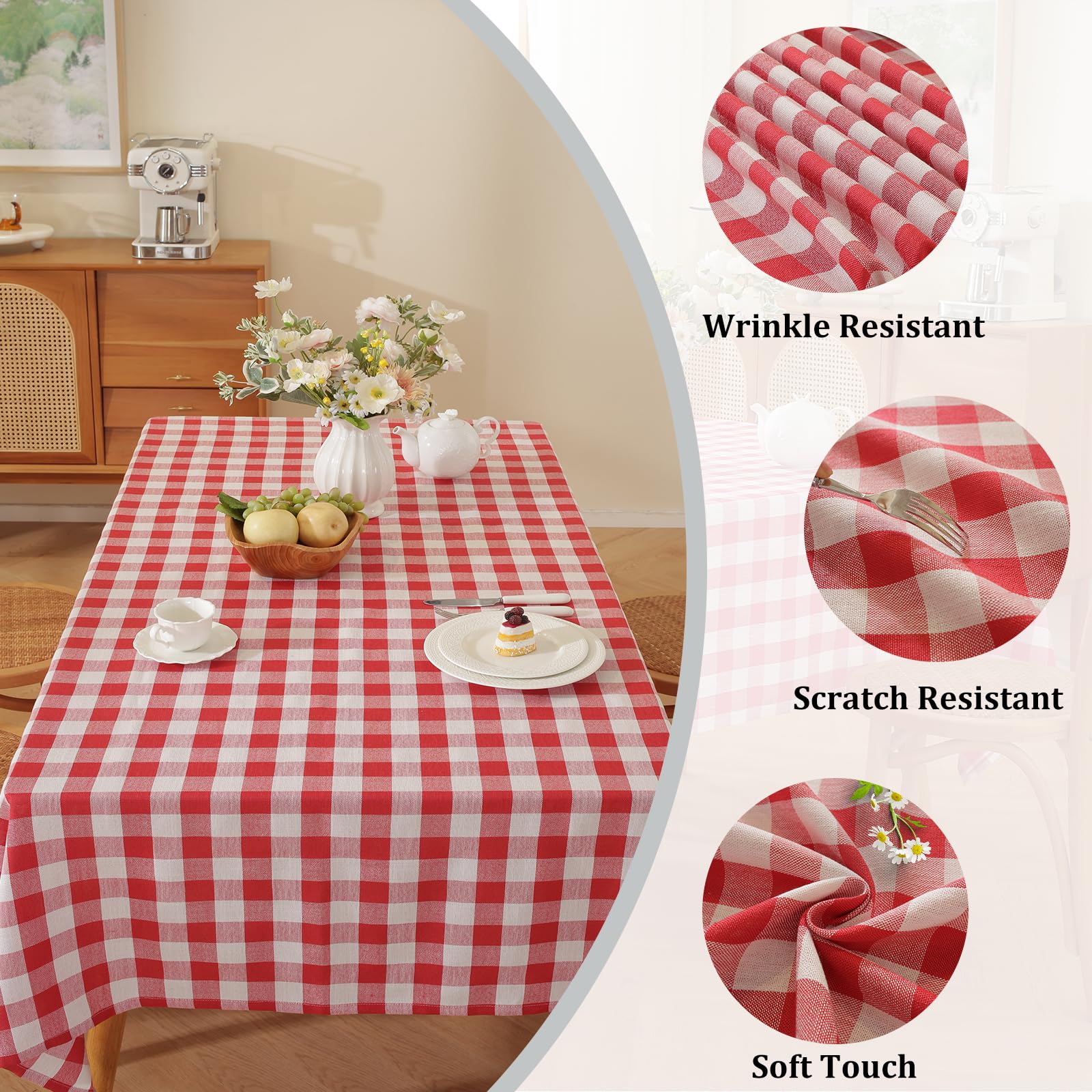 Alsoo Gingham texture close-up shows cotton-linen blend's soft, durable feel.