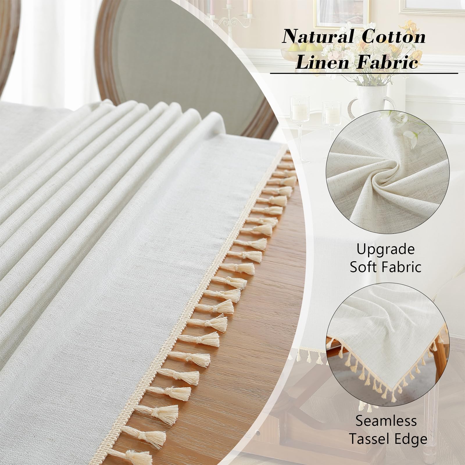 Alsoo tassel edge fringe adds rustic charm to a ready-to-use dining setup.