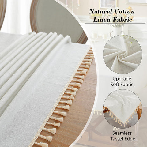 Alsoo tassel edge fringe adds rustic charm to a ready-to-use dining setup.