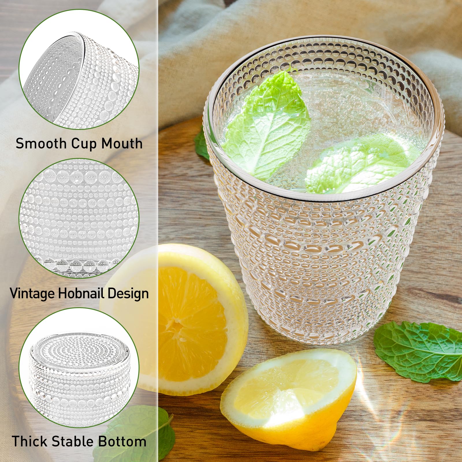 Altarret embossed hobnail texture enhances grip and table appeal.