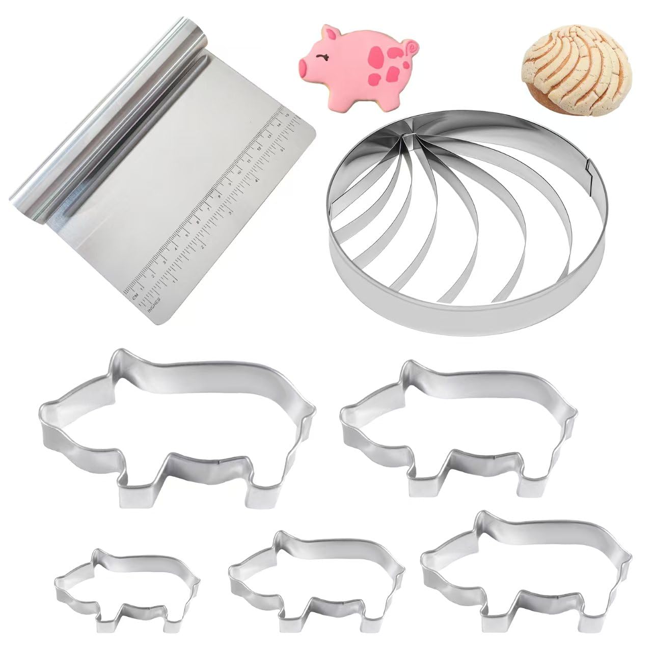 Alunduto pig cookie cutter set for cookies and fondant; six sizes for versatile use.