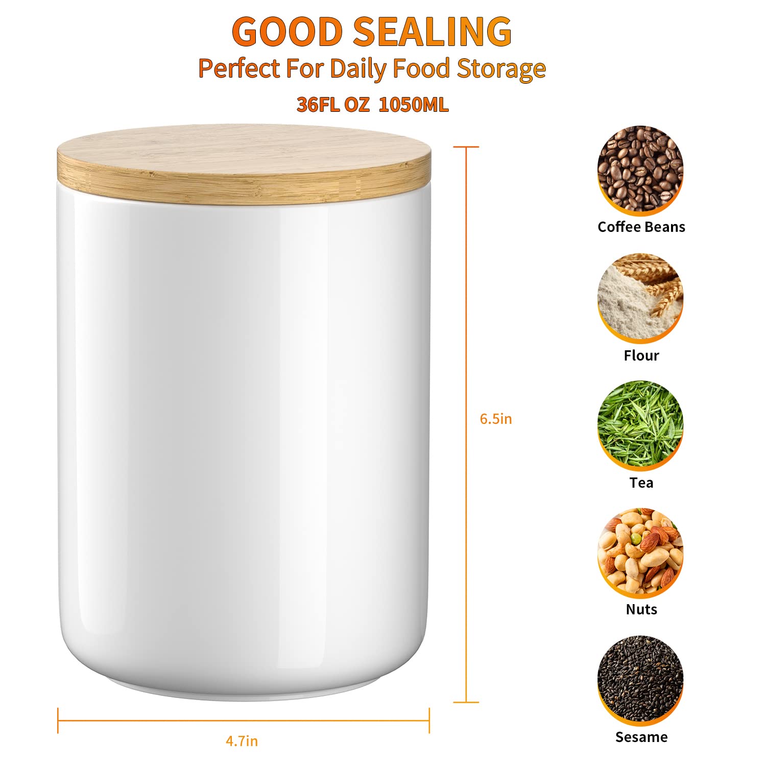 ALYC airtight bamboo lid on ceramic canister keeps moisture out and ingredients fresh.