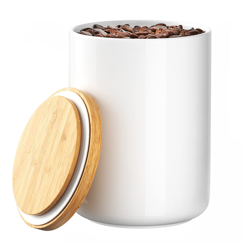 ALYC white ceramic jar with 1050ml capacity on a kitchen counter for dry goods.