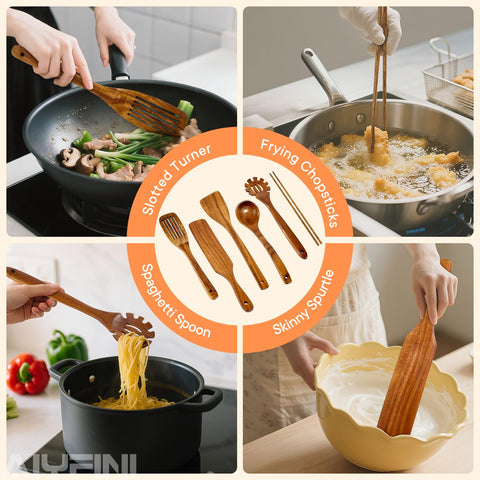 Alyfini acacia cooking chopsticks for precise, heat-safe handling of foods.
