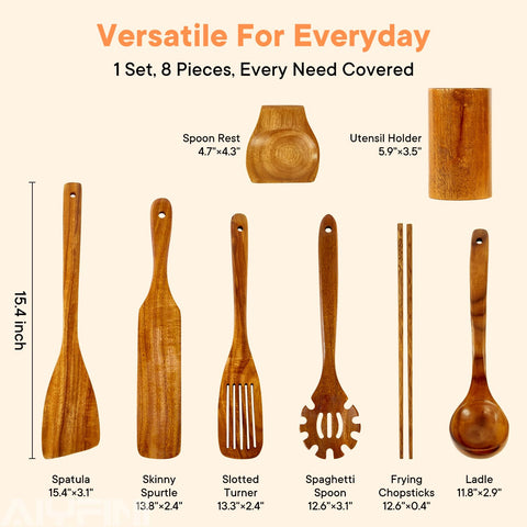 Alyfini acacia wooden slotted turner designed to flip foods without scratching non-stick surfaces.