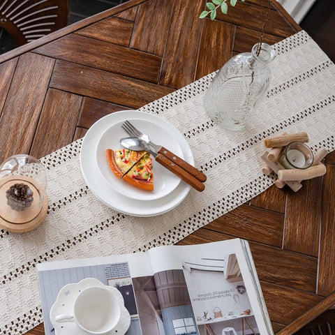 Alynsehom boho dining table runner natural cotton weave adds warm ambiance