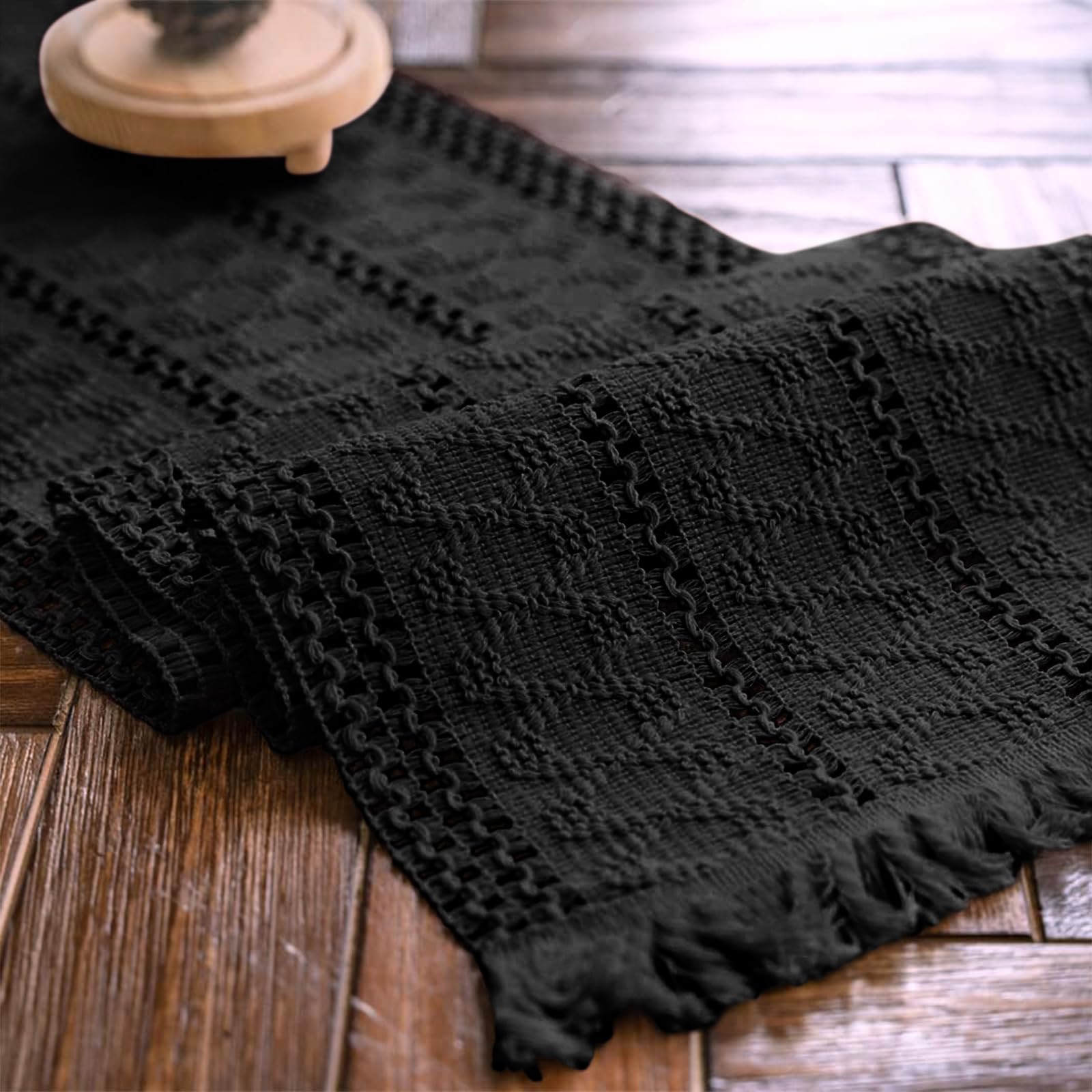 Alynsehom macrame table runner pure black tassels enhances boho dining table decor