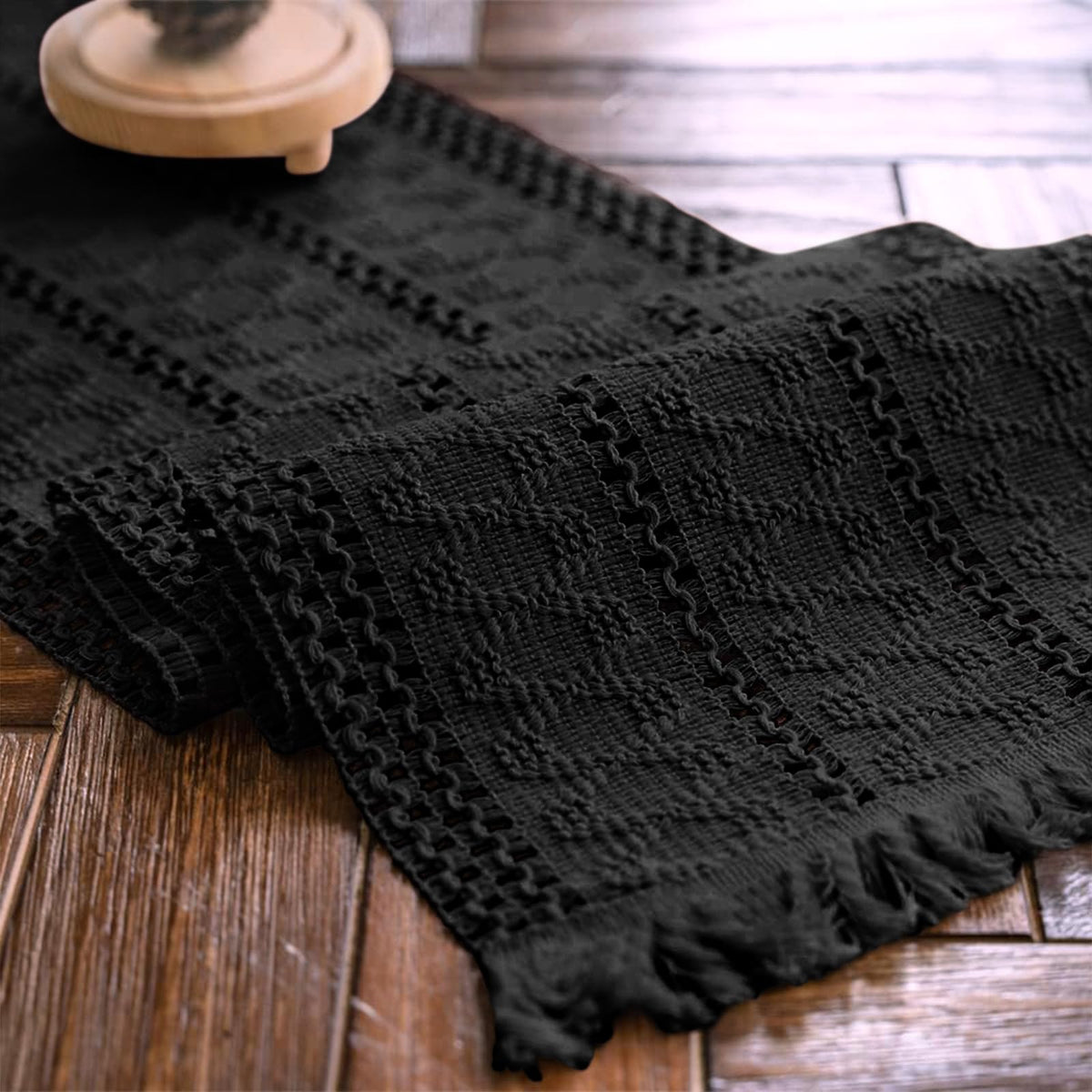 Alynsehom macrame table runner pure black tassels enhances boho dining table decor