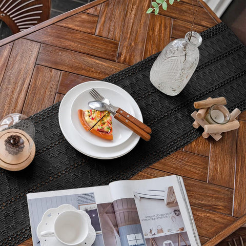 Alynsehom macrame table runner pure black weave adds texture to rustic tables