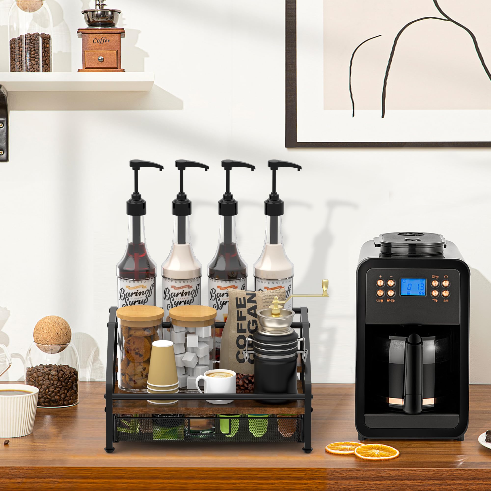 Alyoen 3-tier stand with open drawer for easy K-cup access.