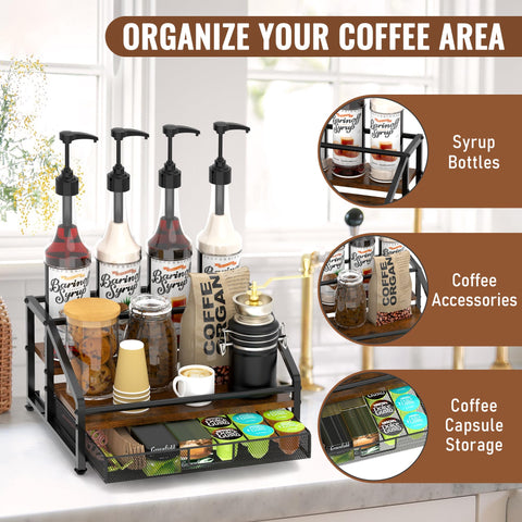 Alyoen coffee bar stand with anti-fall rails protects bottles during use.