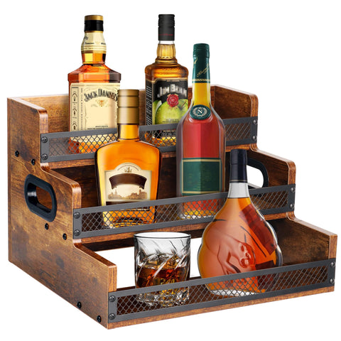 Alyoen liquor bottle display shelf with side fences protecting bottles.