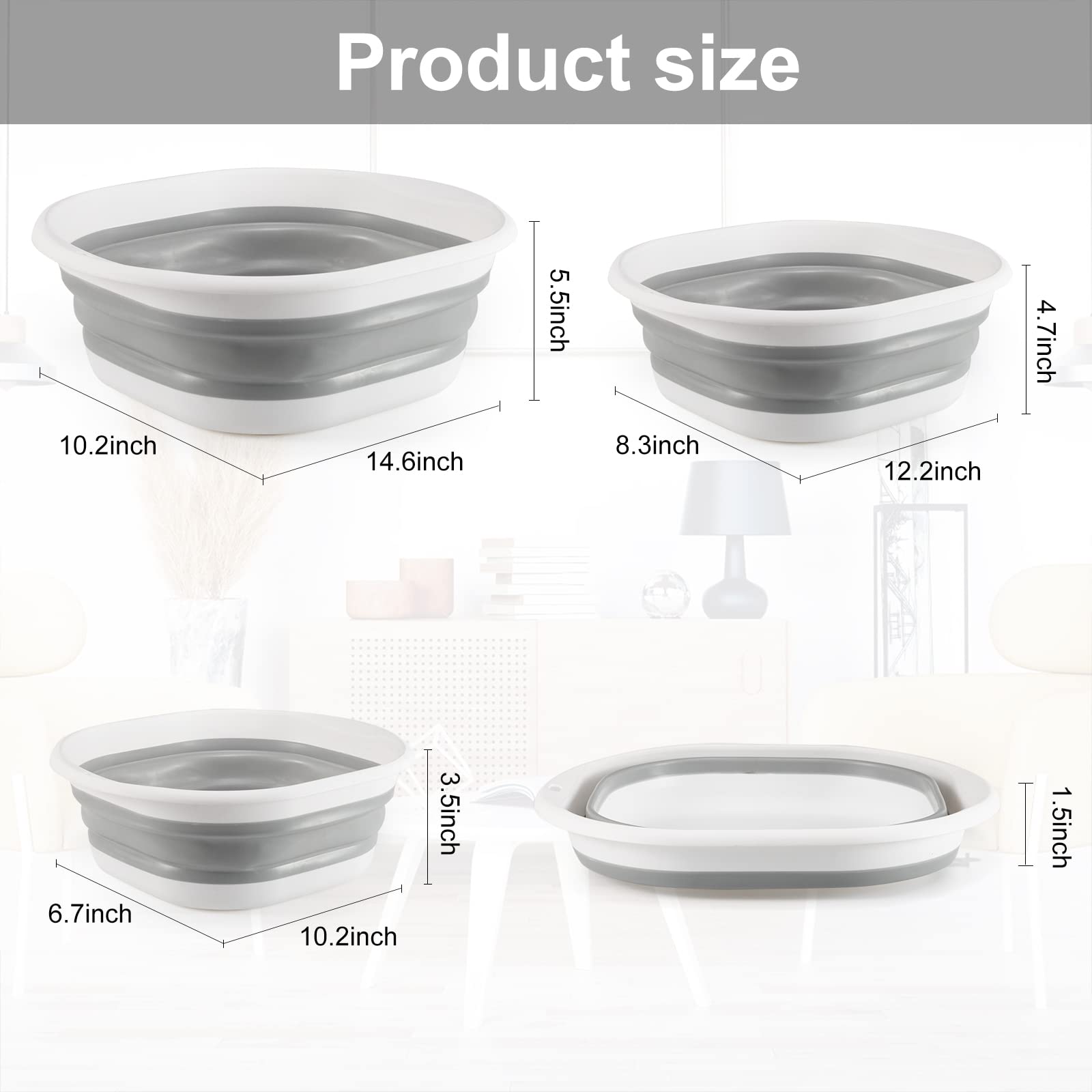 ALYSTER collapsible basin anti-slip bottom and hanger for easy draining.