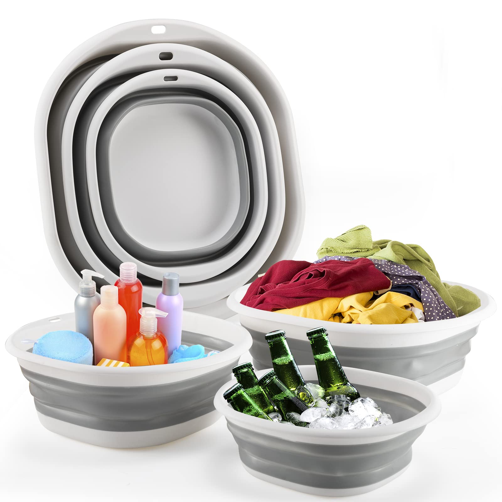ALYSTER collapsible tub large grey ideal for quick dishwashing and sink tasks.