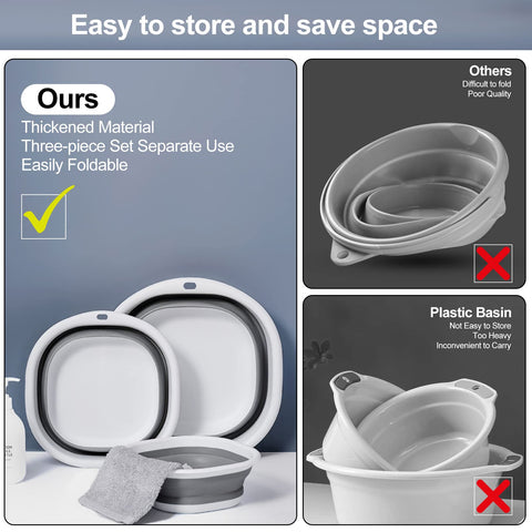 ALYSTER foldable wash basin stackable design saves kitchen or RV storage.
