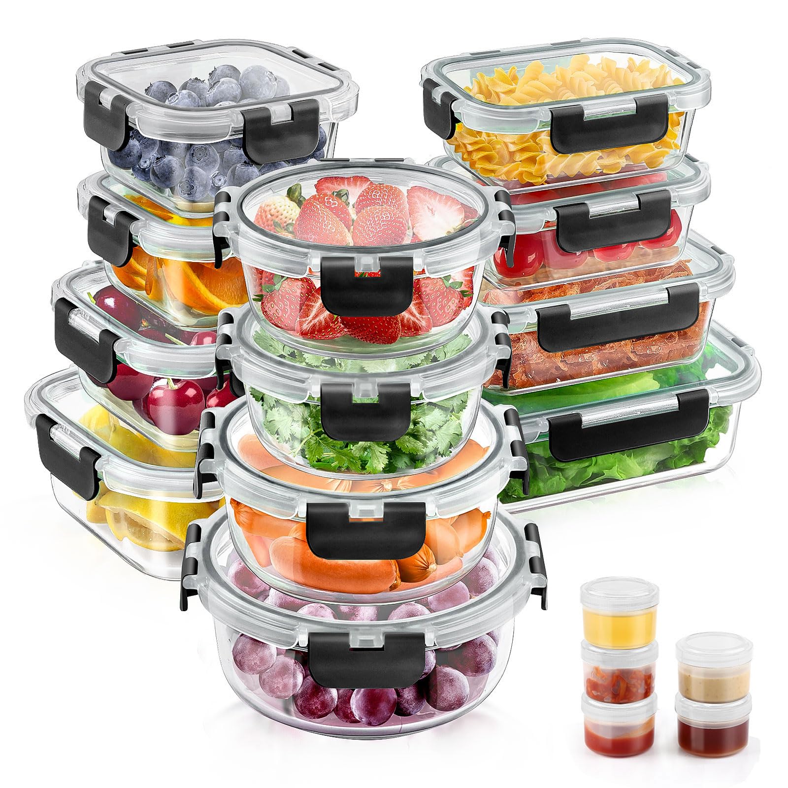 Amaleko 34-piece glass containers set for versatile home storage.