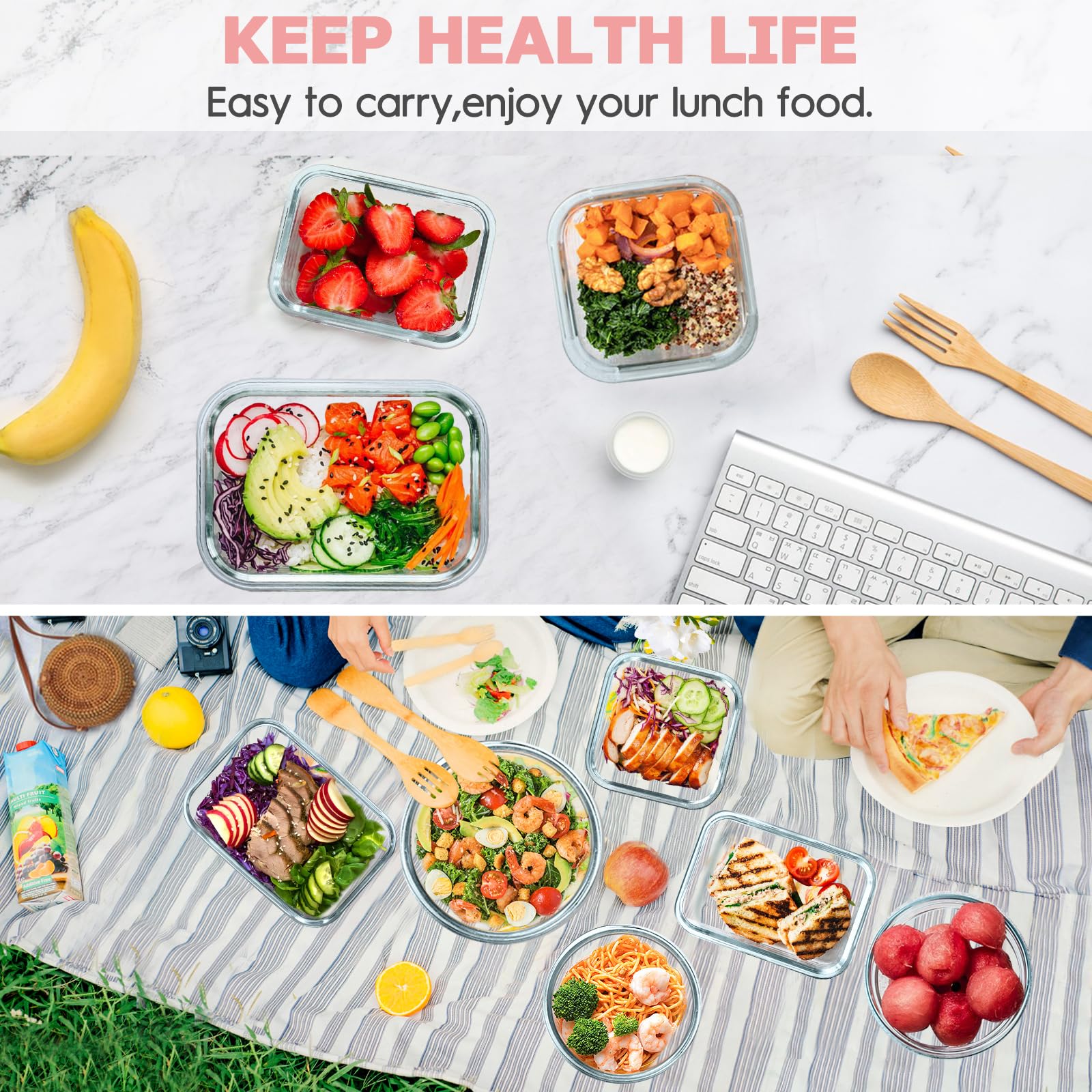 AMALEKO pink stackable glass container set stored neatly in kitchen.