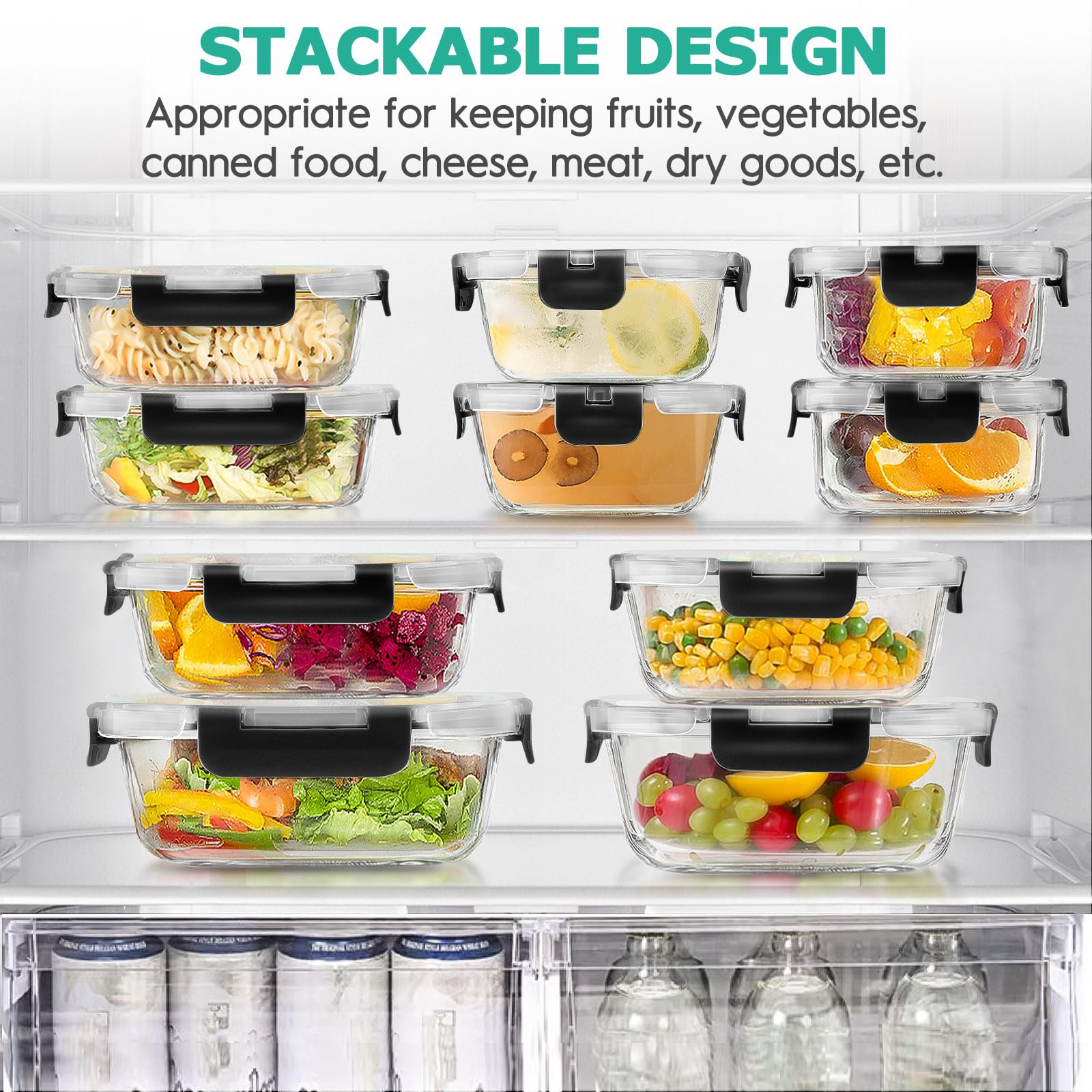 Amaleko stackable design saves cabinet space and keeps contents visible.