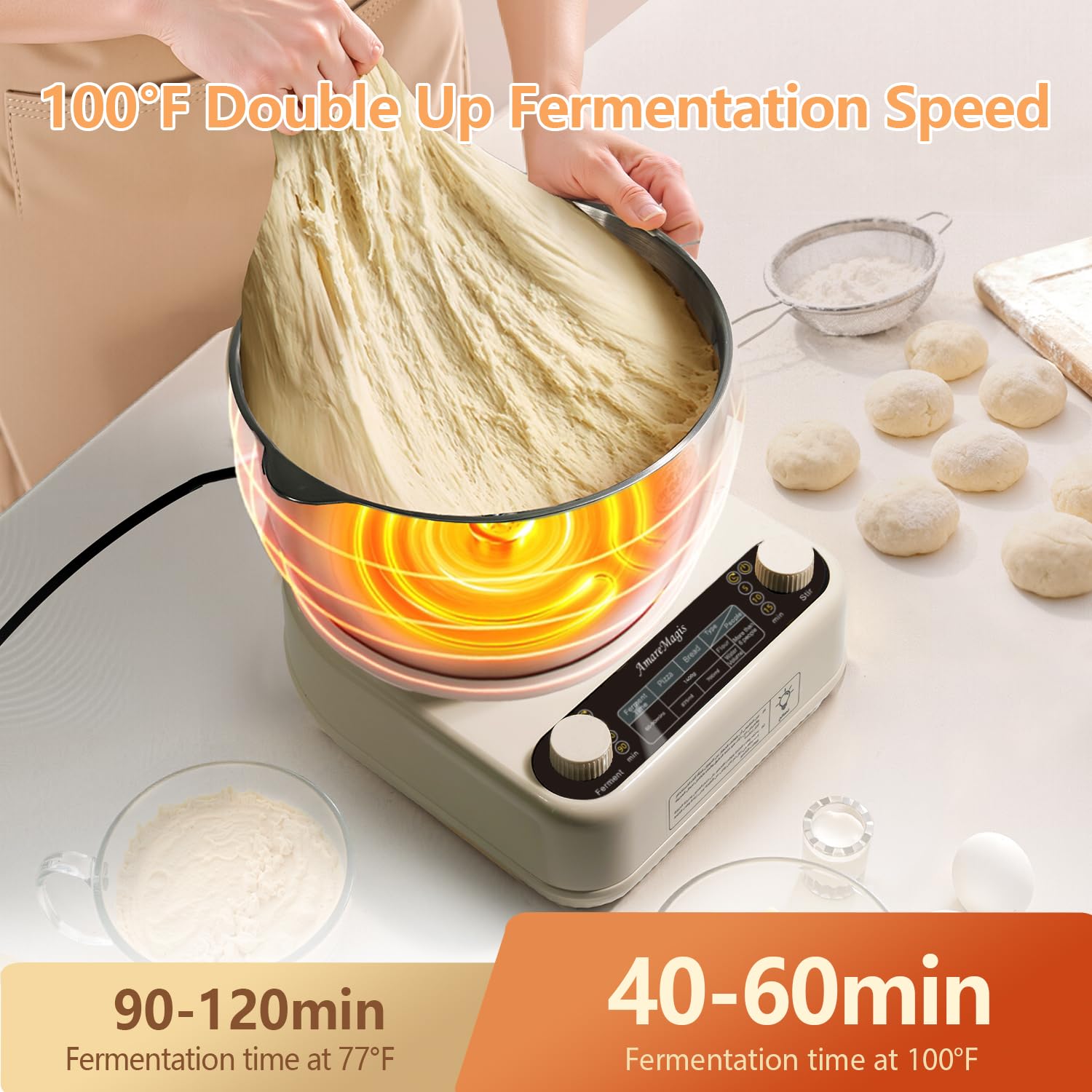 AmareMagis ferment function with temperature control for consistent dough rising.