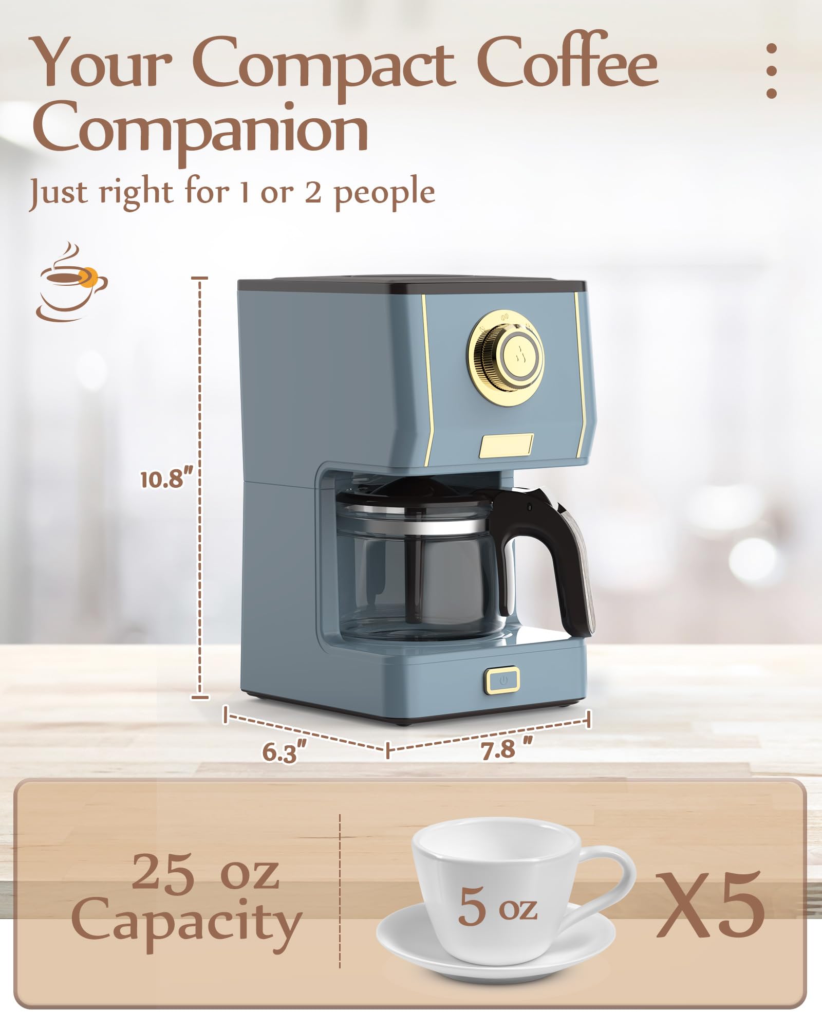 Anti-drip feature prevents mess during pouring from the retro coffee maker.