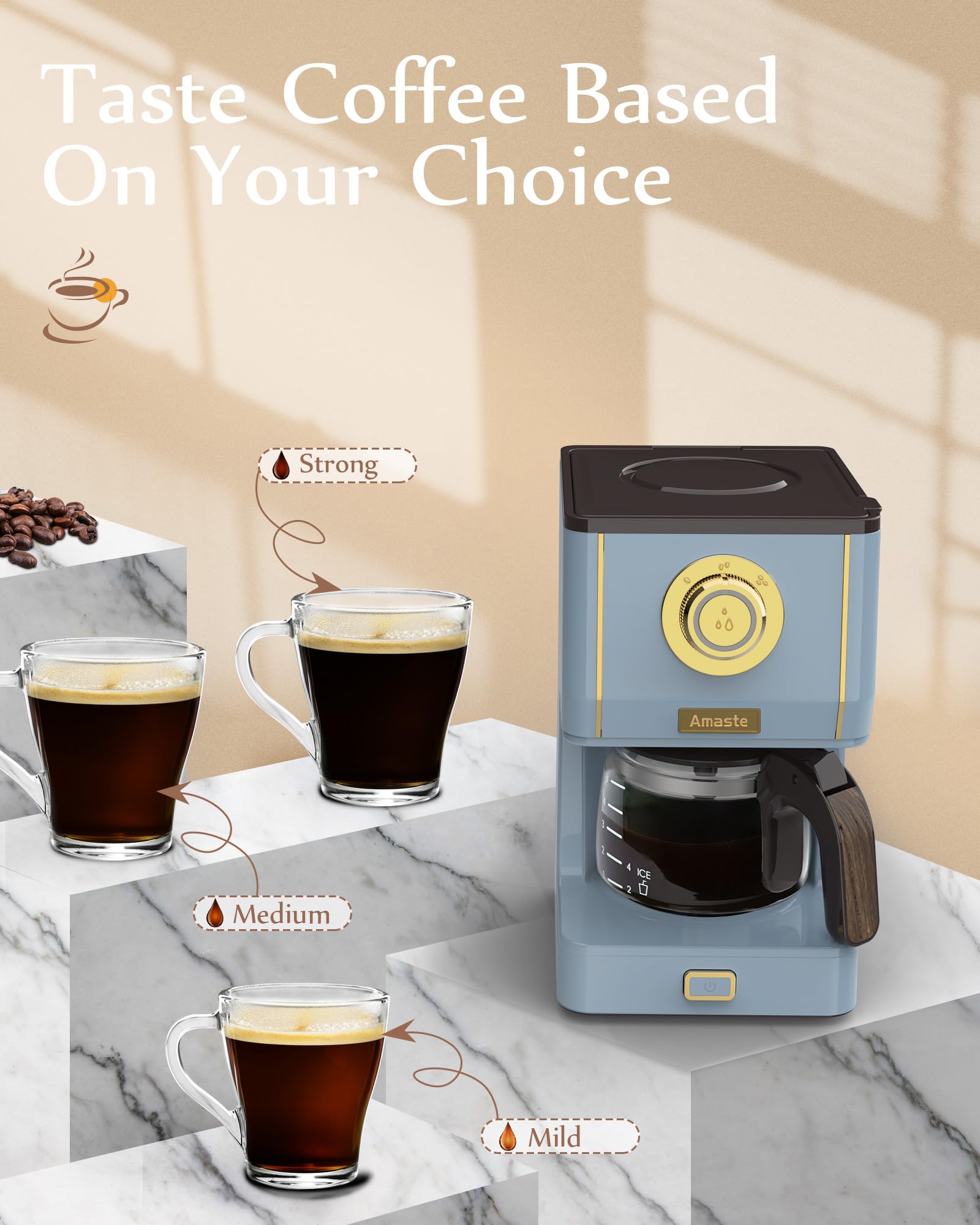 Amaste coffee maker using a reusable filter to reduce waste and costs.
