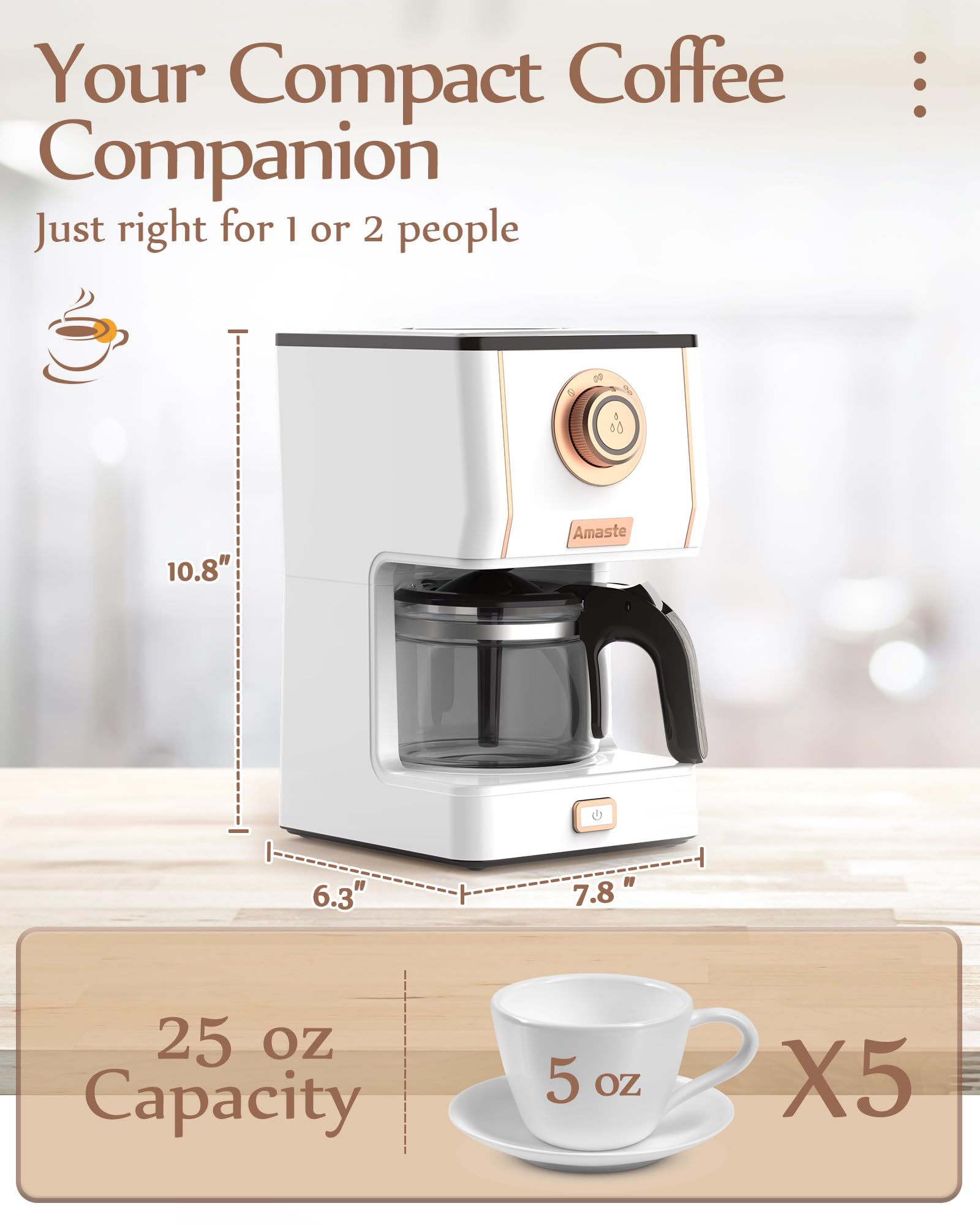 Amaste compact design ideal for small spaces and organized countertops.