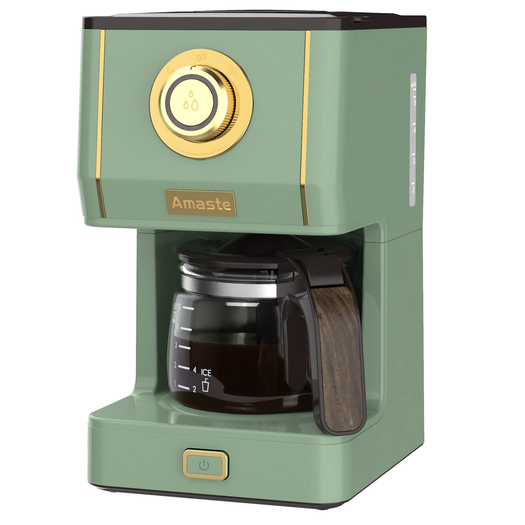 Amaste drip coffee maker with glass pot for easy pour and classic style.