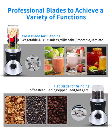 Amateys grinding blades in stainless steel empower versatile blending and grinding.