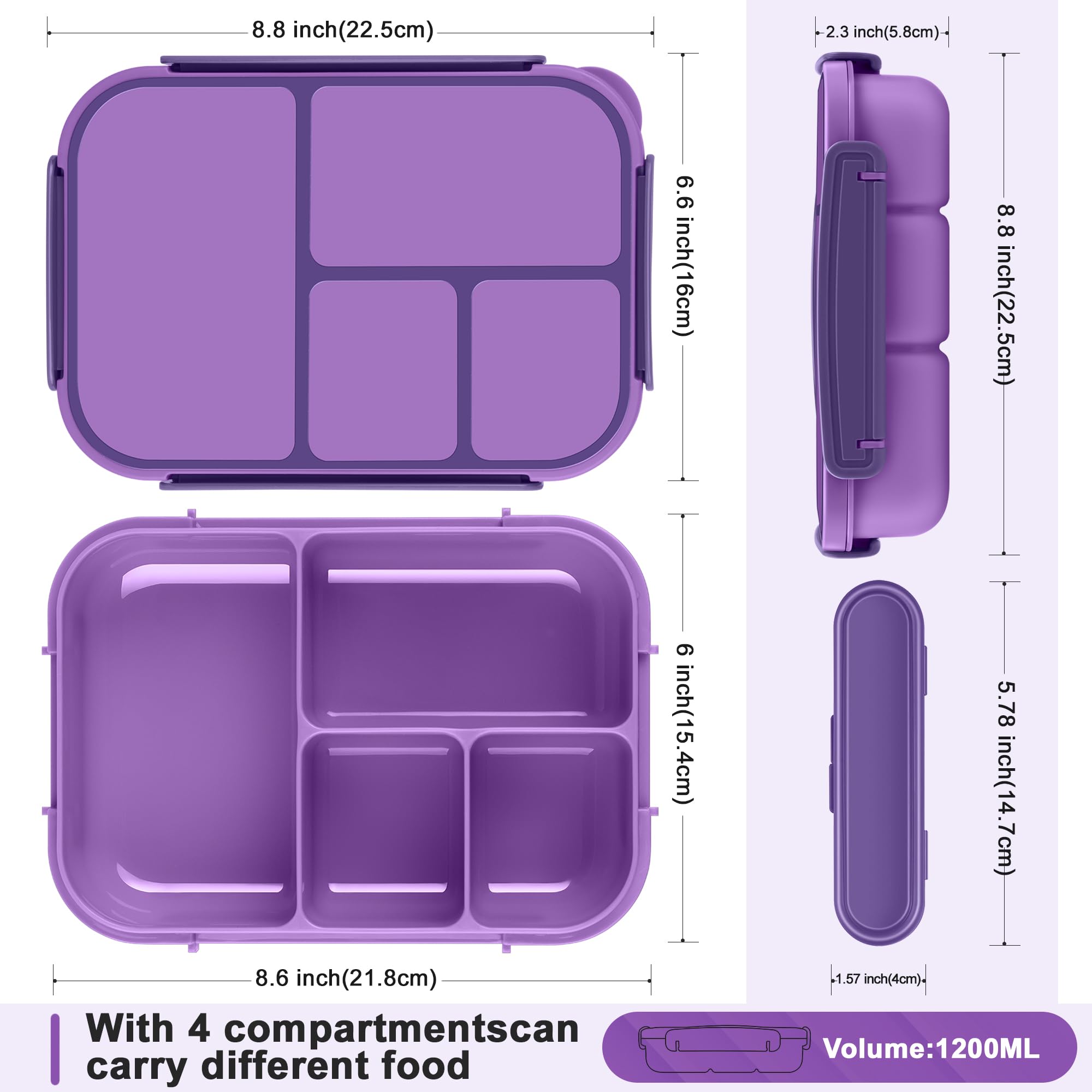 Amathley adult bento box with four compartments and secure lid for varied lunches