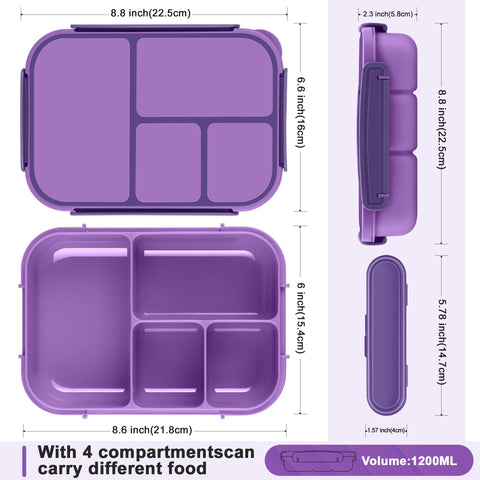 Amathley adult bento box with four compartments and secure lid for varied lunches