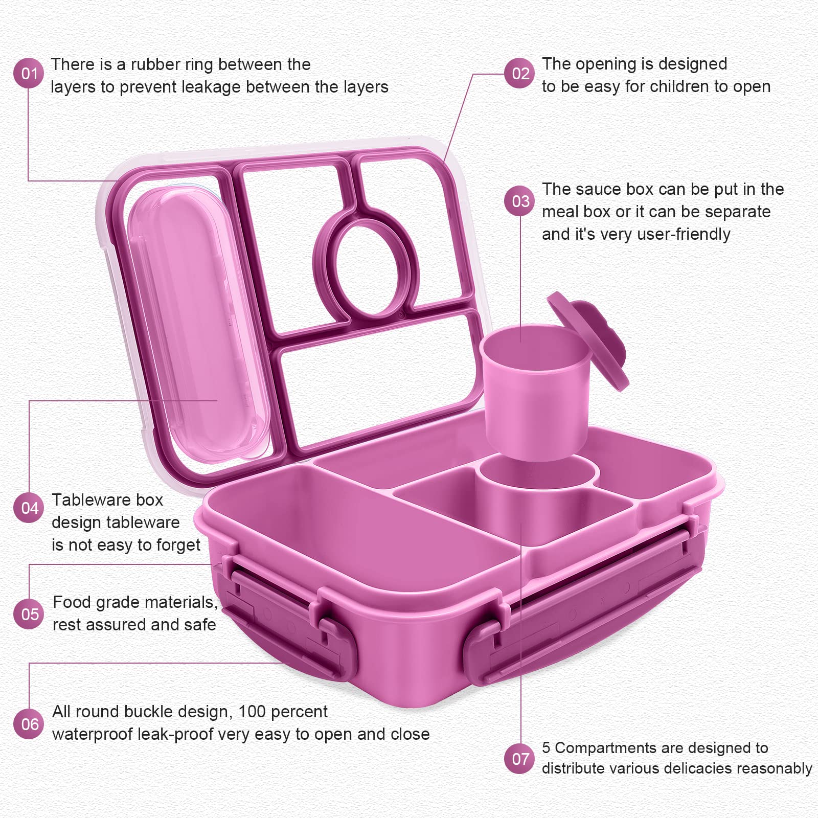 Amathley bento box five compartments keep portions organized for balanced lunches.