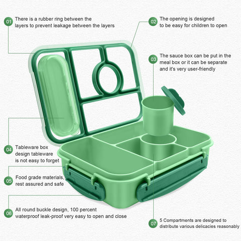 Amathley Bento Box leakproof clips keep foods sealed during travel.