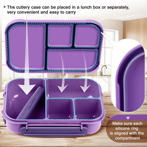 Amathley lunch box with built-in utensils keeps fork and spoon handy