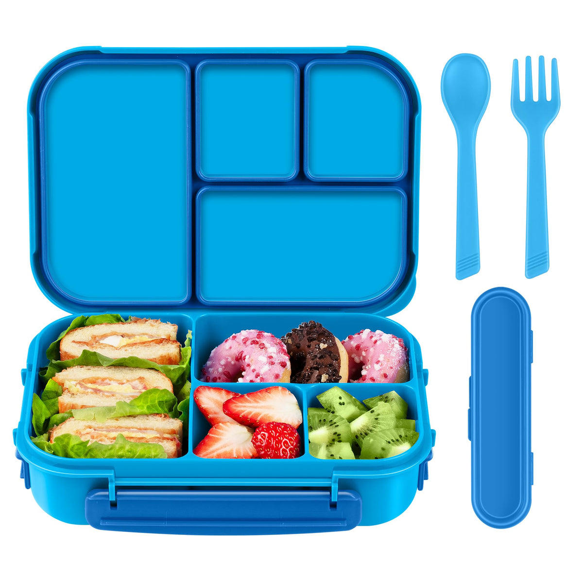 Amathley blue lunch box with four compartments supports varied meals on the go.