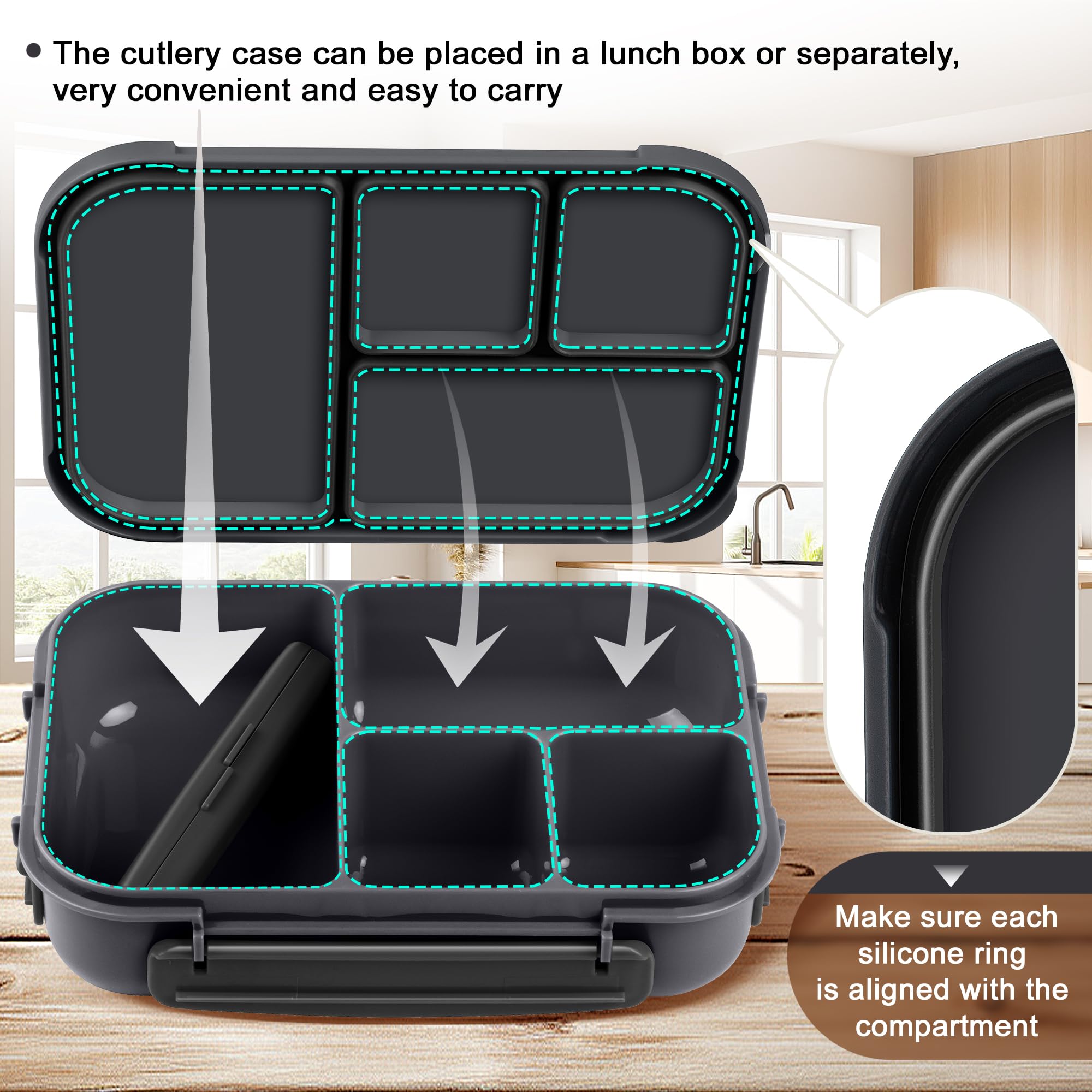 Amathley Lunch Box built-in utensils for convenient eating on the go