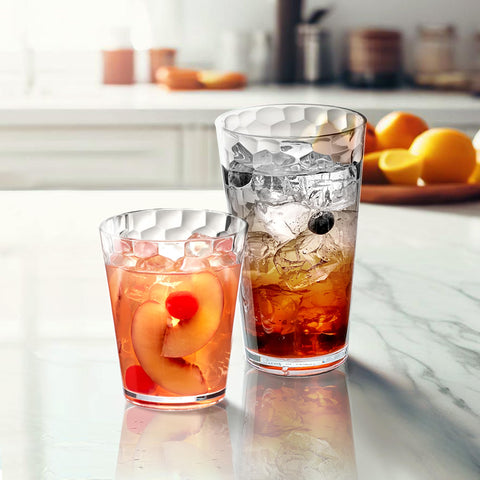 Amazing Abby crystal-clear glasses showcase a modern, stackable design for easy entertaining.