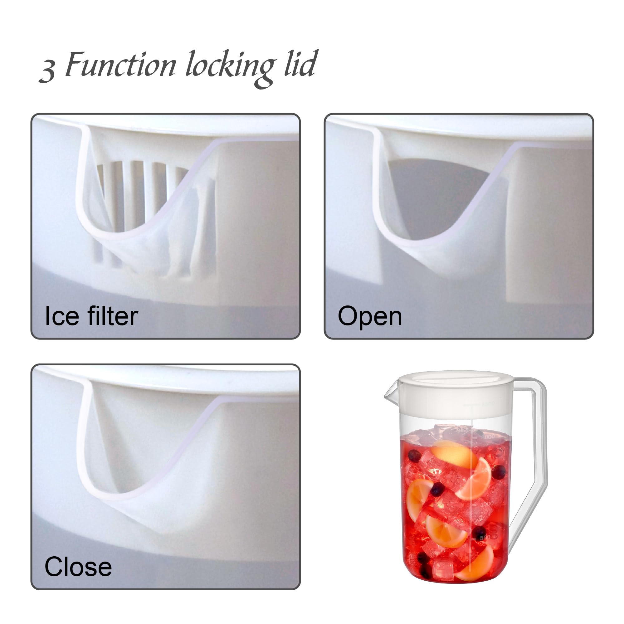 Amazing Abby 2-quart pitcher lid close-up showing free pour and filtered pour