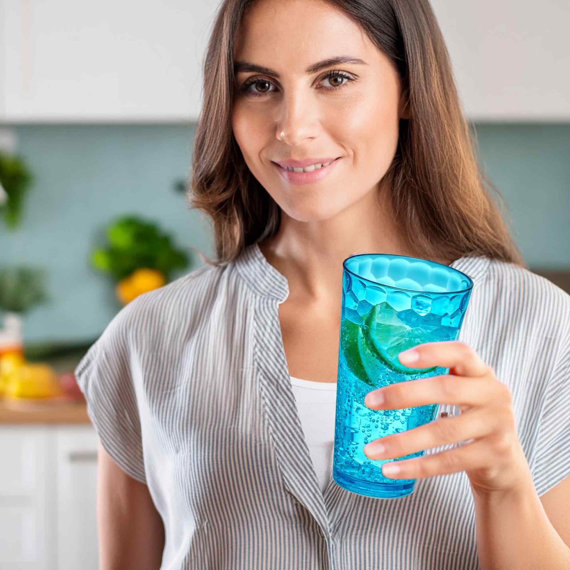 Amazing Abby mixed-color high-ball tumblers ideal for hydration and gatherings.