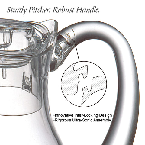 Amazing Abby Quadly pitcher in fridge, showcasing convenient 64 oz capacity.