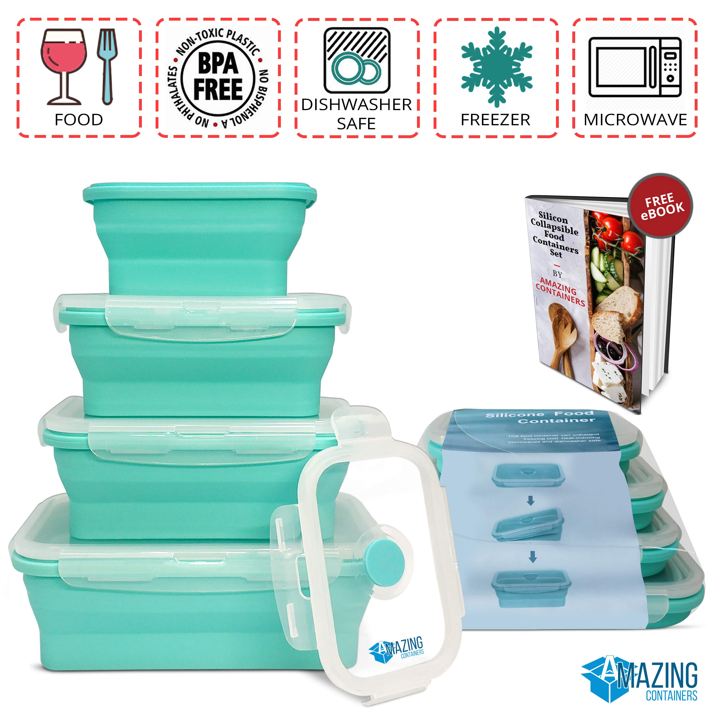 AMAZING CONTAINERS BPA-free silicone ensures safe eco-friendly storage.