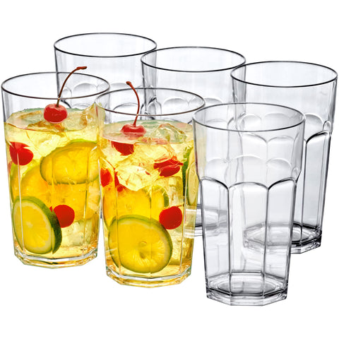 Amazing Abby Affinity 20oz tumblers clear set of six, ideal for everyday beverages and reuse.