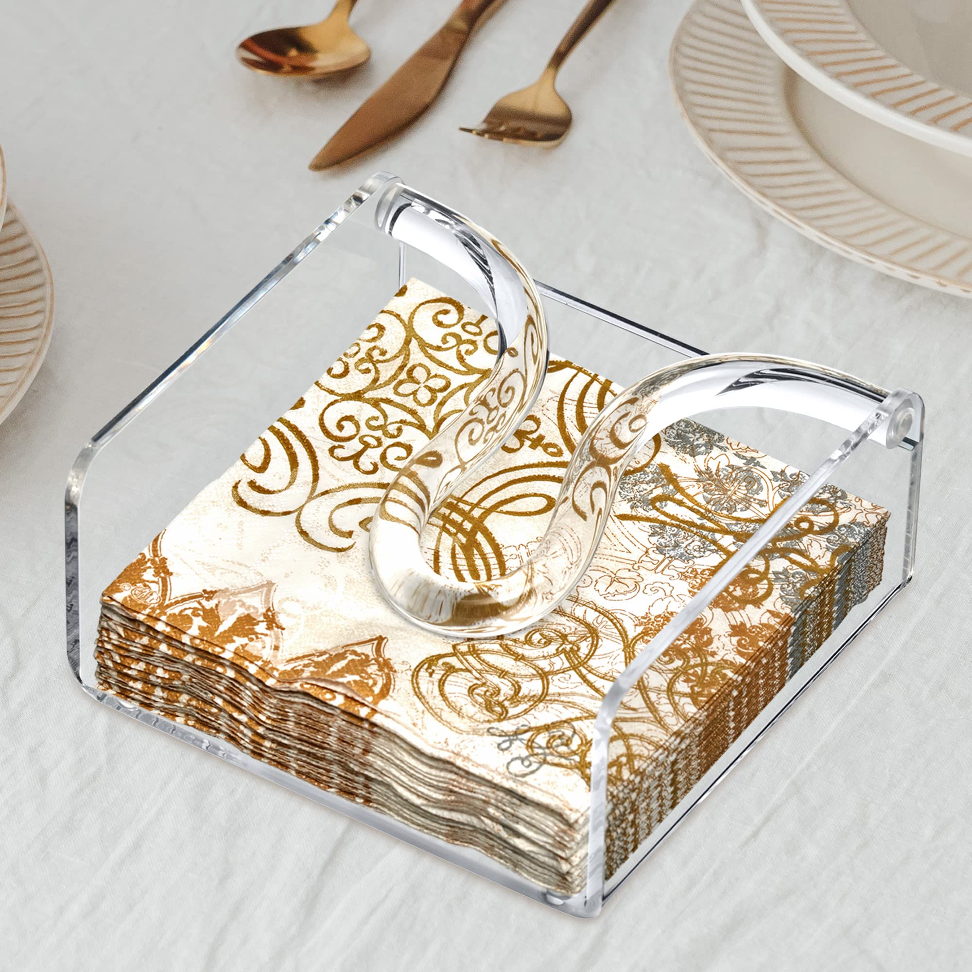 Amazing Abby napkin dispenser with weighted arm for stable use on dining tables.
