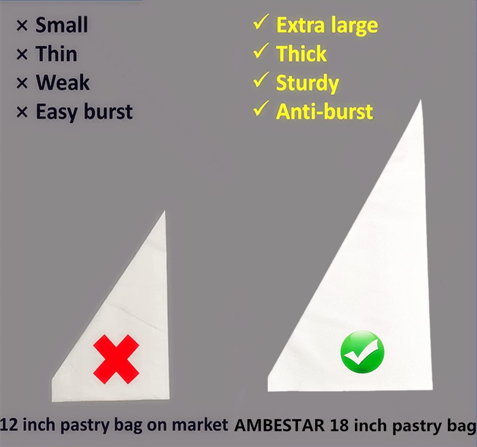 AMBESTAR wide opening piping bag makes filling and color work easy.