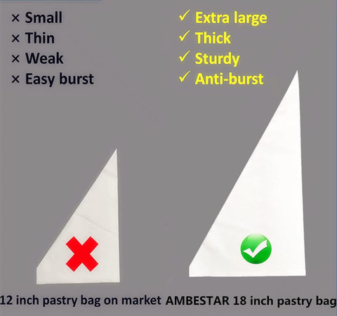 AMBESTAR wide opening piping bag makes filling and color work easy.