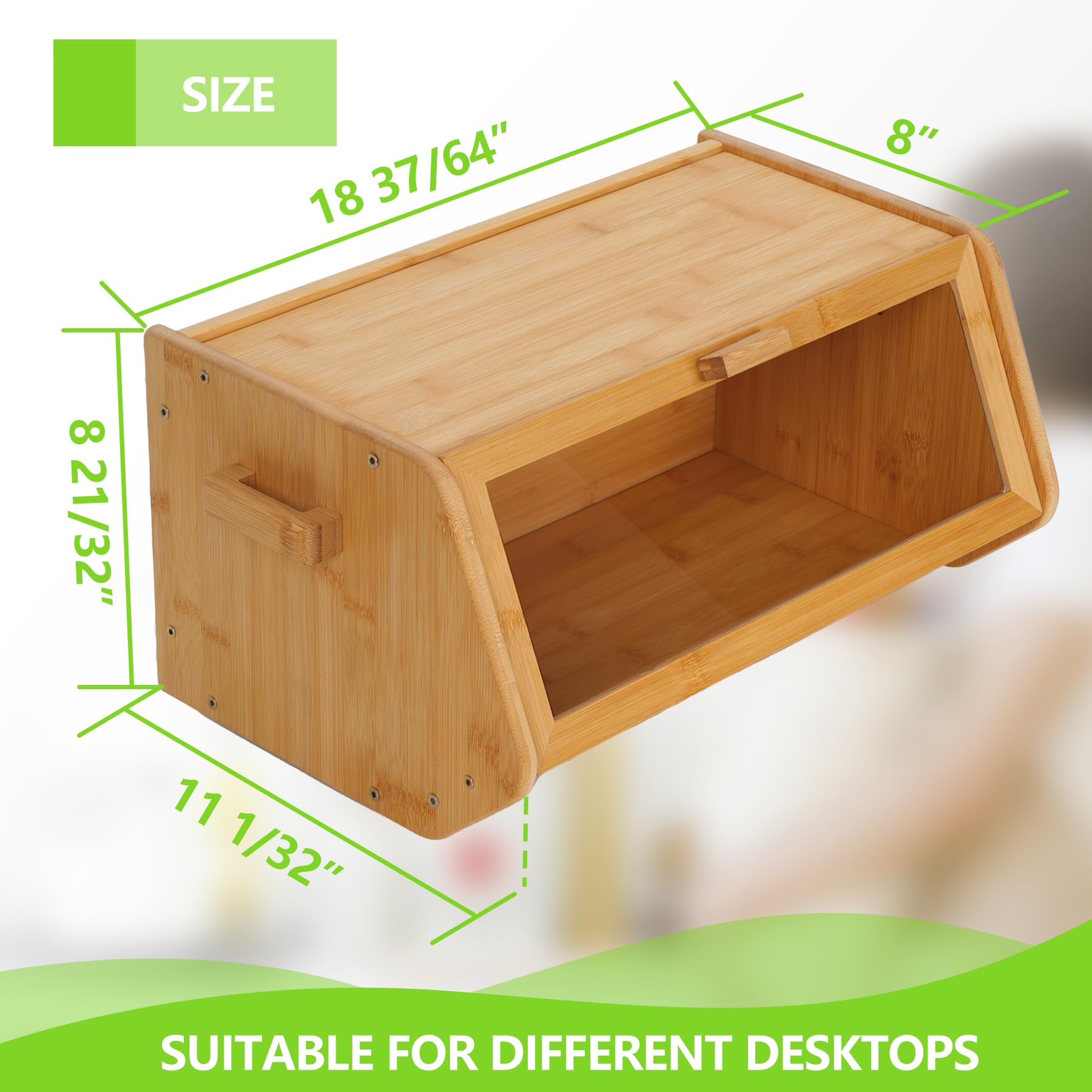 AMBIRD Bamboo Bread Box inside view highlighting spacious capacity for bread